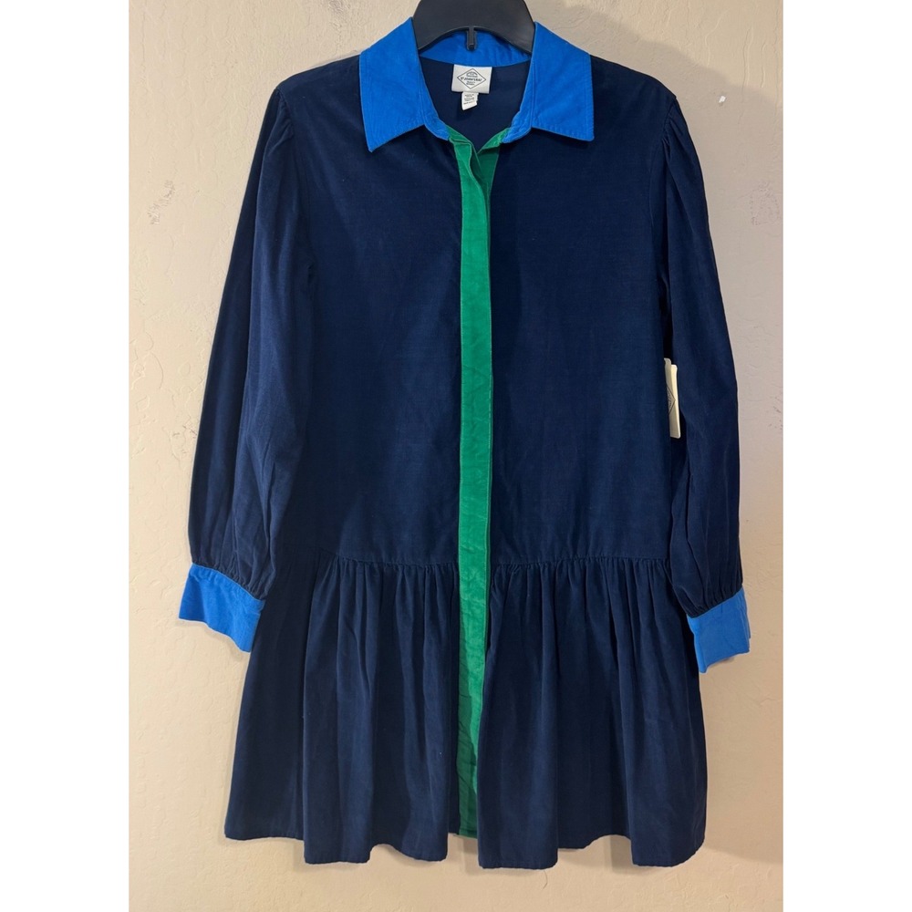 St. John's Bay Shirt Dress Women XS Navy Colorblock Corduroy Drop Waist Mini NEW
